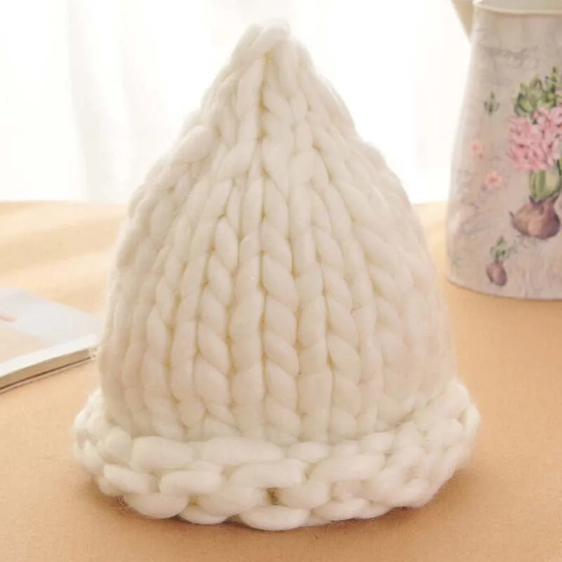 Women Winter Warm Hat Handmade Knitted Coarse Lines Cable Hats Knit Cap Candy Color Beanie Crochet Caps Women Accessories