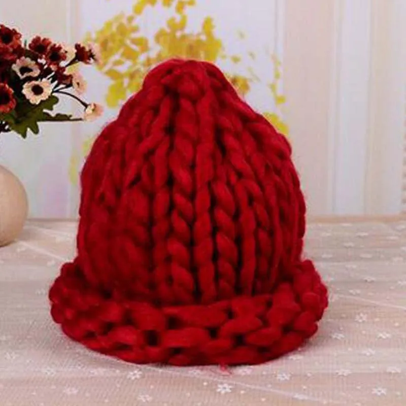Women Winter Warm Hat Handmade Knitted Coarse Lines Cable Hats Knit Cap Candy Color Beanie Crochet Caps Women Accessories