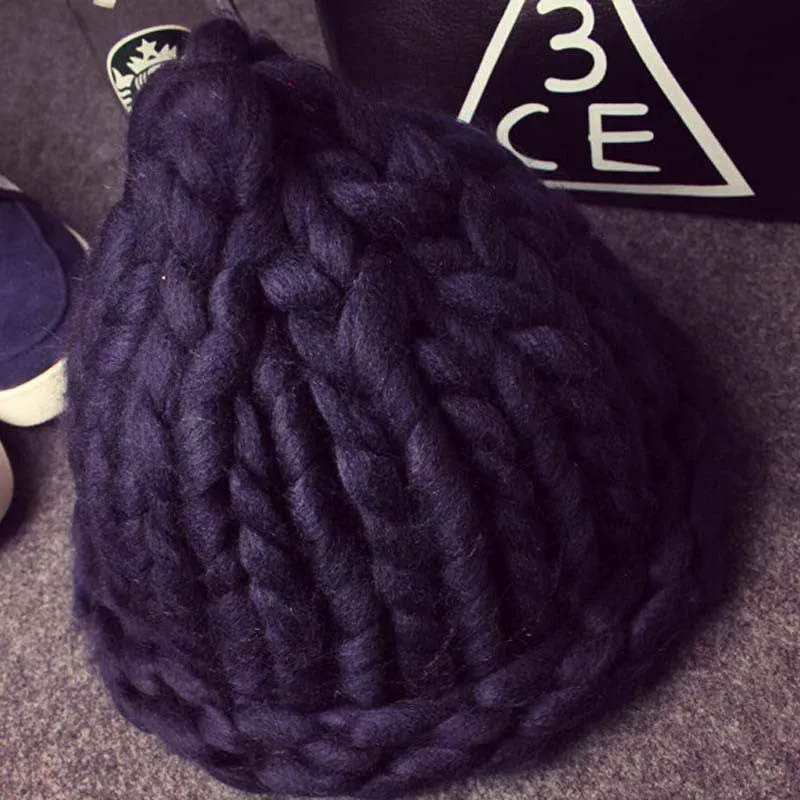 Women Winter Warm Hat Handmade Knitted Coarse Lines Cable Hats Knit Cap Candy Color Beanie Crochet Caps Women Accessories
