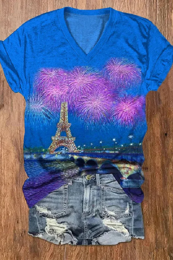 Women's Beautiful Paris Print Casual T-Shirt