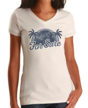 Women's For Sure Vneck T-Shirt - LA California Beach Vacation Palm Trees