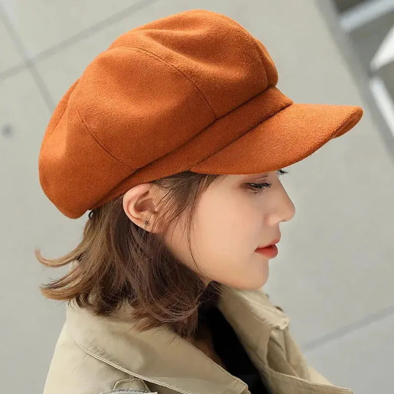 Women‘s Winter Vintage Berets Caps French Artist Warm Felt Hats Beret Female Solid Octagonal Hats Autumn Girl