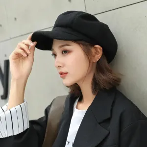 Women‘s Winter Vintage Berets Caps French Artist Warm Felt Hats Beret Female Solid Octagonal Hats Autumn Girl