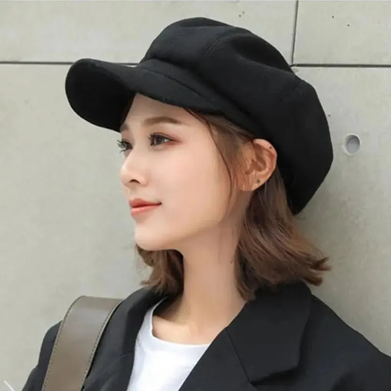 Women‘s Winter Vintage Berets Caps French Artist Warm Felt Hats Beret Female Solid Octagonal Hats Autumn Girl