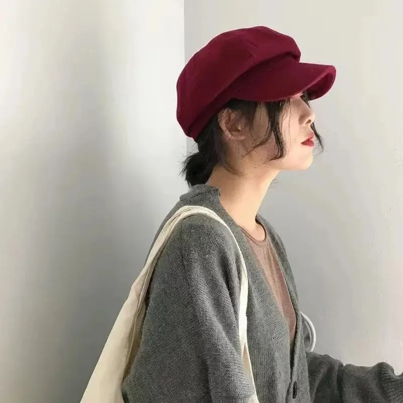 Women‘s Winter Vintage Berets Caps French Artist Warm Felt Hats Beret Female Solid Octagonal Hats Autumn Girl